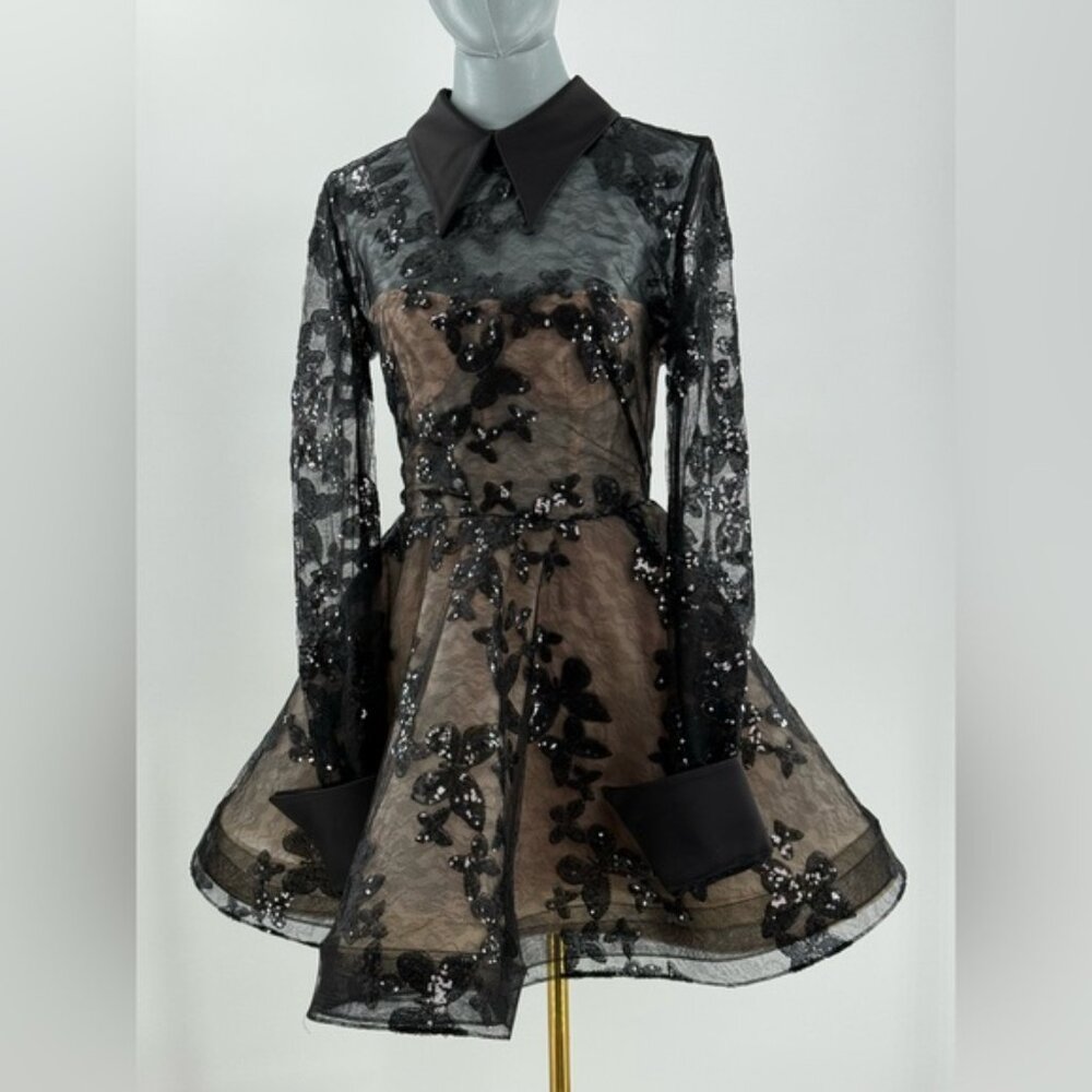 🆕 BRONX & BANCO 🧿 NWOT Maraya Jasmine Black Sequin Lace Mini Dress, Sz M US 6 - Picture 2 of 16